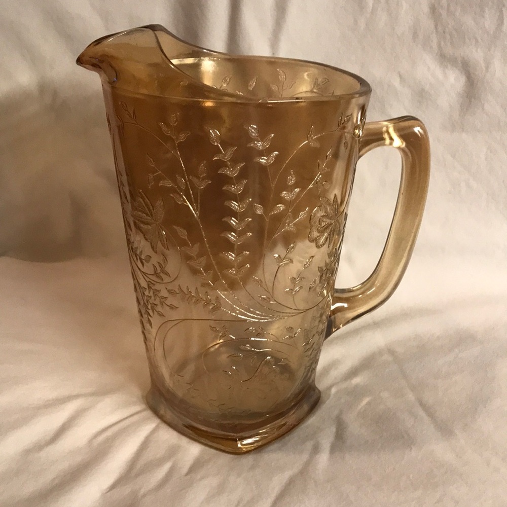 Jeanette Glass Floragold Louisa Iridescent Marigold Finish Ice Lip Pitcher